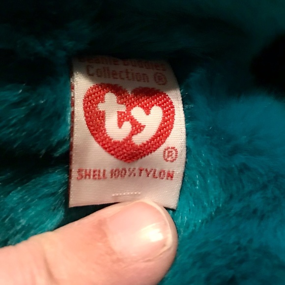 Rare Vintage Old Faced TY Teal Teddy Beanie Buddy - Picture 5 of 6